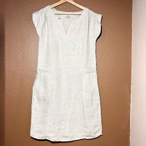 ANOKHI Linen Light Beige Sand Linen Dress Sz S Relax Fit LagenLook Earthy Artsy